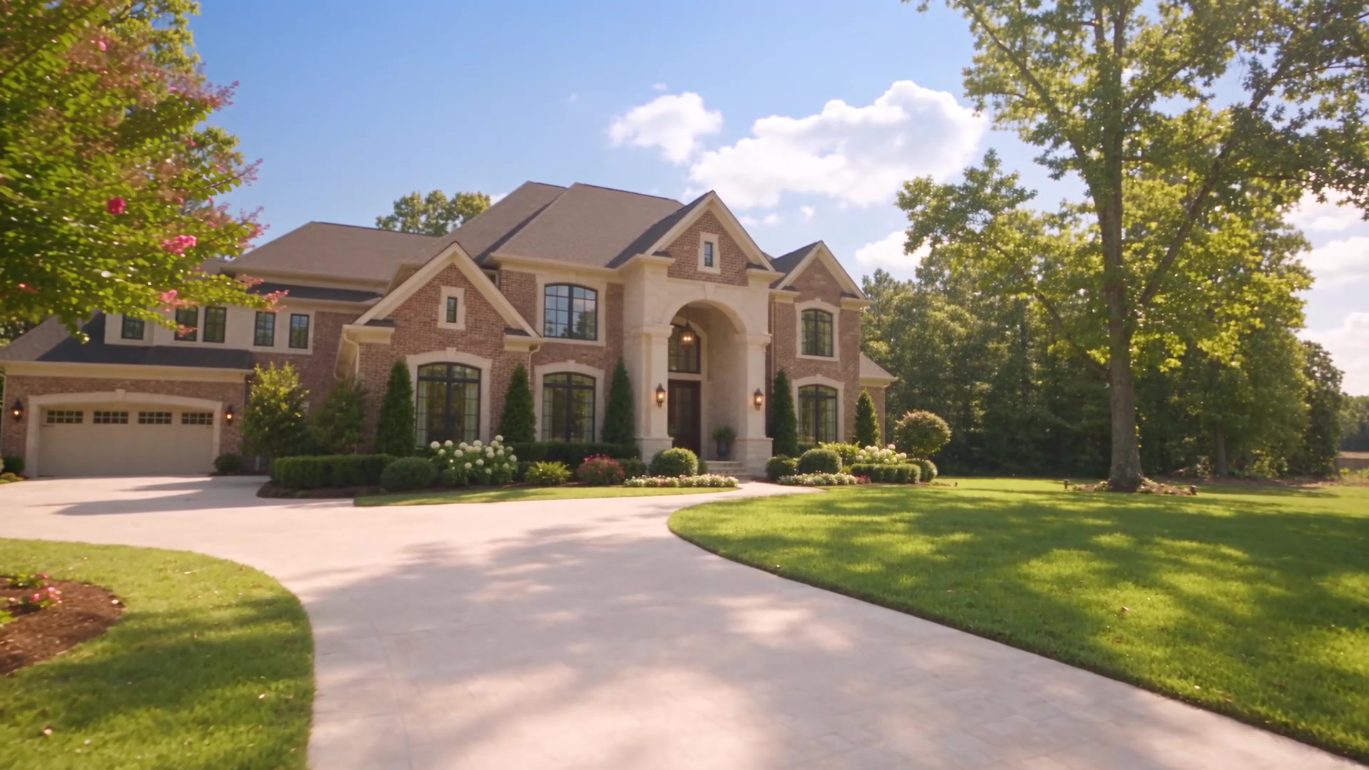 Illustrative two-story brick home with a landscaped yard